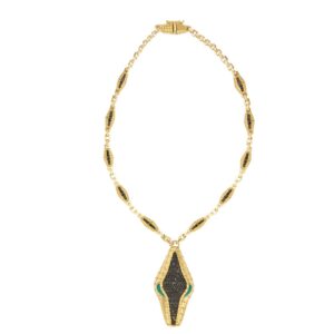 Gatoura gold necklace with black and green